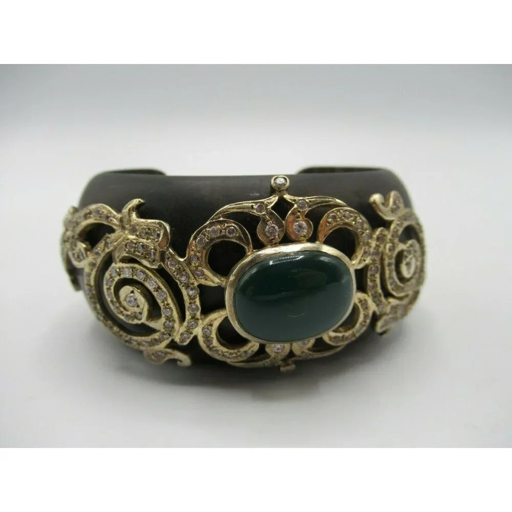 Isharya Wood Cuff Bracelet 18k Gold Vermeil Cubic Zirconia Small